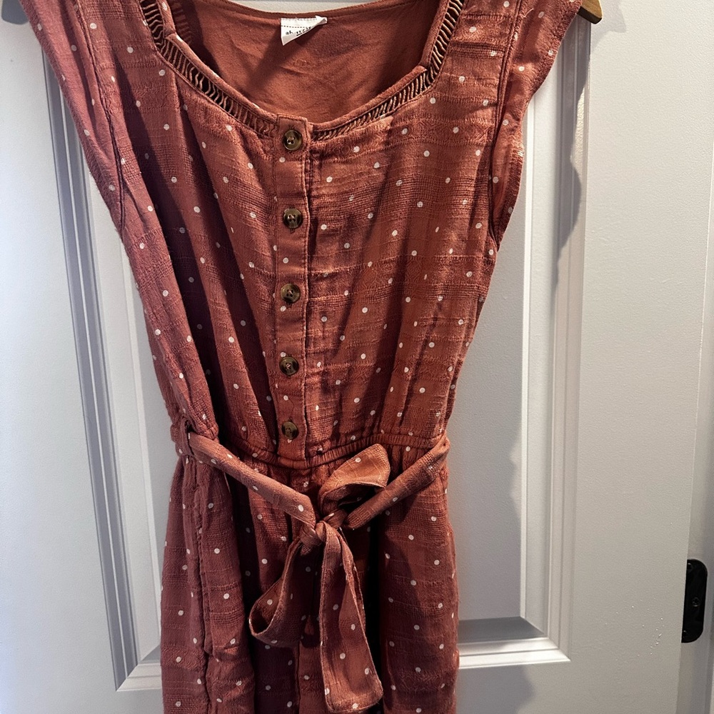 Abercrombie Kids Rust Polka Dot Romper with Belt – Size 11/12
